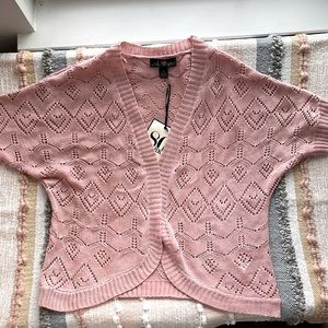 NWT Dusty Pink Short Sleeve Dolman Open Knit Summer Cardigan